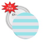 Horizontal Stripes - White and Celeste Cyan 2.25  Button (10 pack)