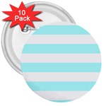 Horizontal Stripes - White and Celeste Cyan 3  Button (10 pack)