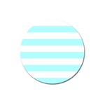 Horizontal Stripes - White and Celeste Cyan Magnet 3  (Round)