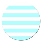 Horizontal Stripes - White and Celeste Cyan Magnet 5  (Round)