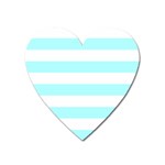 Horizontal Stripes - White and Celeste Cyan Magnet (Heart)