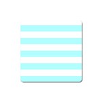 Horizontal Stripes - White and Celeste Cyan Magnet (Square)