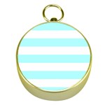 Horizontal Stripes - White and Celeste Cyan Gold Compass