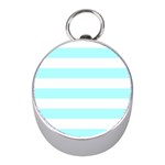 Horizontal Stripes - White and Celeste Cyan Silver Compass (Mini)