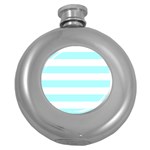 Horizontal Stripes - White and Celeste Cyan Hip Flask (5 oz)
