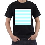 Horizontal Stripes - White and Celeste Cyan Men s T-Shirt (Black)