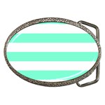 Horizontal Stripes - White and Aquamarine Belt Buckle