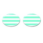 Horizontal Stripes - White and Aquamarine Cufflinks (Oval)