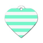 Horizontal Stripes - White and Aquamarine Dog Tag Heart (One Side)