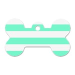 Horizontal Stripes - White and Aquamarine Dog Tag Bone (One Side)