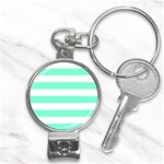 Horizontal Stripes - White and Aquamarine Nail Clippers Key Chain