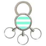 Horizontal Stripes - White and Aquamarine 3-Ring Key Chain