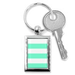 Horizontal Stripes - White and Aquamarine Key Chain (Rectangle)