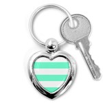 Horizontal Stripes - White and Aquamarine Key Chain (Heart)