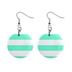 Horizontal Stripes - White and Aquamarine 1  Button Earrings