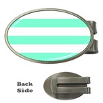 Horizontal Stripes - White and Aquamarine Money Clip (Oval)
