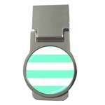 Horizontal Stripes - White and Aquamarine Money Clip (Round)