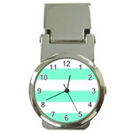 Horizontal Stripes - White and Aquamarine Money Clip Watch