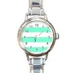 Horizontal Stripes - White and Aquamarine Round Italian Charm Watch