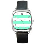 Horizontal Stripes - White and Aquamarine Square Metal Watch