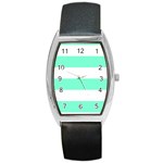 Horizontal Stripes - White and Aquamarine Barrel Style Metal Watch