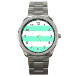 Horizontal Stripes - White and Aquamarine Sport Metal Watch