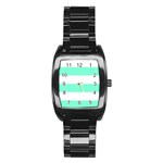 Horizontal Stripes - White and Aquamarine Stainless Steel Barrel Watch