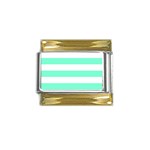Horizontal Stripes - White and Aquamarine Gold Trim Italian Charm (9mm)