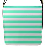 Horizontal Stripes - White and Aquamarine Flap Closure Messenger Bag (S)