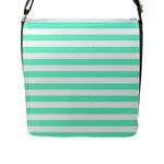Horizontal Stripes - White and Aquamarine Flap Closure Messenger Bag (L)