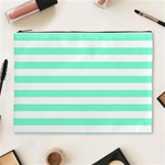 Horizontal Stripes - White and Aquamarine Cosmetic Bag (XL)