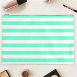 Horizontal Stripes - White and Aquamarine Cosmetic Bag (XXL)