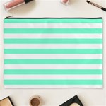 Horizontal Stripes - White and Aquamarine Cosmetic Bag (XXXL)