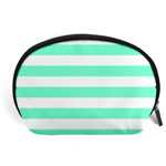 Horizontal Stripes - White and Aquamarine Accessory Pouch (Large)