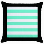 Horizontal Stripes - White and Aquamarine Throw Pillow Case (Black)