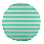 Horizontal Stripes - White and Aquamarine Large 18  Premium Flano Round Cushion