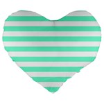 Horizontal Stripes - White and Aquamarine Large 19  Premium Heart Shape Cushion
