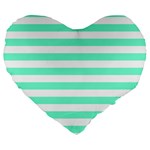 Horizontal Stripes - White and Aquamarine Large 19  Premium Flano Heart Shape Cushion