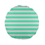 Horizontal Stripes - White and Aquamarine Standard 15  Premium Round Cushion