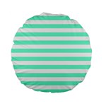 Horizontal Stripes - White and Aquamarine Standard 15  Premium Flano Round Cushion