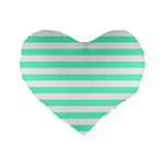 Horizontal Stripes - White and Aquamarine Standard 16  Premium Flano Heart Shape Cushion