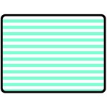Horizontal Stripes - White and Aquamarine Fleece Blanket (Large) (One Side)