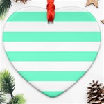 Horizontal Stripes - White and Aquamarine Ornament (Heart)