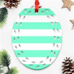 Horizontal Stripes - White and Aquamarine Oval Filigree Ornament (Two Sides)
