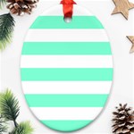 Horizontal Stripes - White and Aquamarine Oval Ornament (Two Sides)