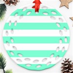 Horizontal Stripes - White and Aquamarine Ornament (Round Filigree)