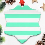 Horizontal Stripes - White and Aquamarine Ornament (Snowflake)