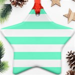 Horizontal Stripes - White and Aquamarine Star Ornament (Two Sides)