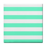 Horizontal Stripes - White and Aquamarine Tile Coaster