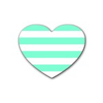 Horizontal Stripes - White and Aquamarine Rubber Coaster (Heart)